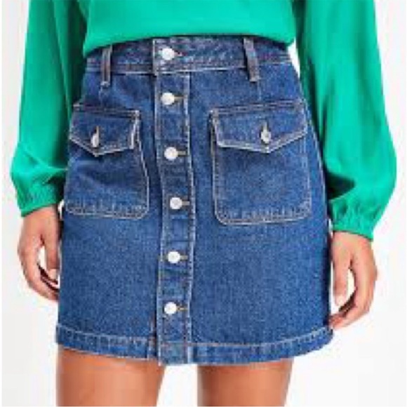 LOFT Dresses & Skirts - ⭐️ NEW LOFT Dark Blue Denim Skirt with Button Detail Size 12 Womens